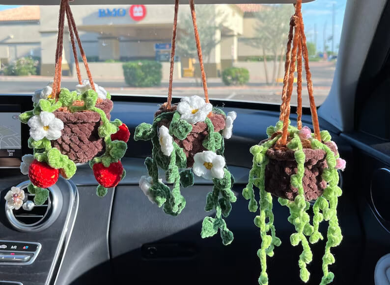 Crochet Strawberry Plant Crochet Plant Car Hanging Car -  in 2023